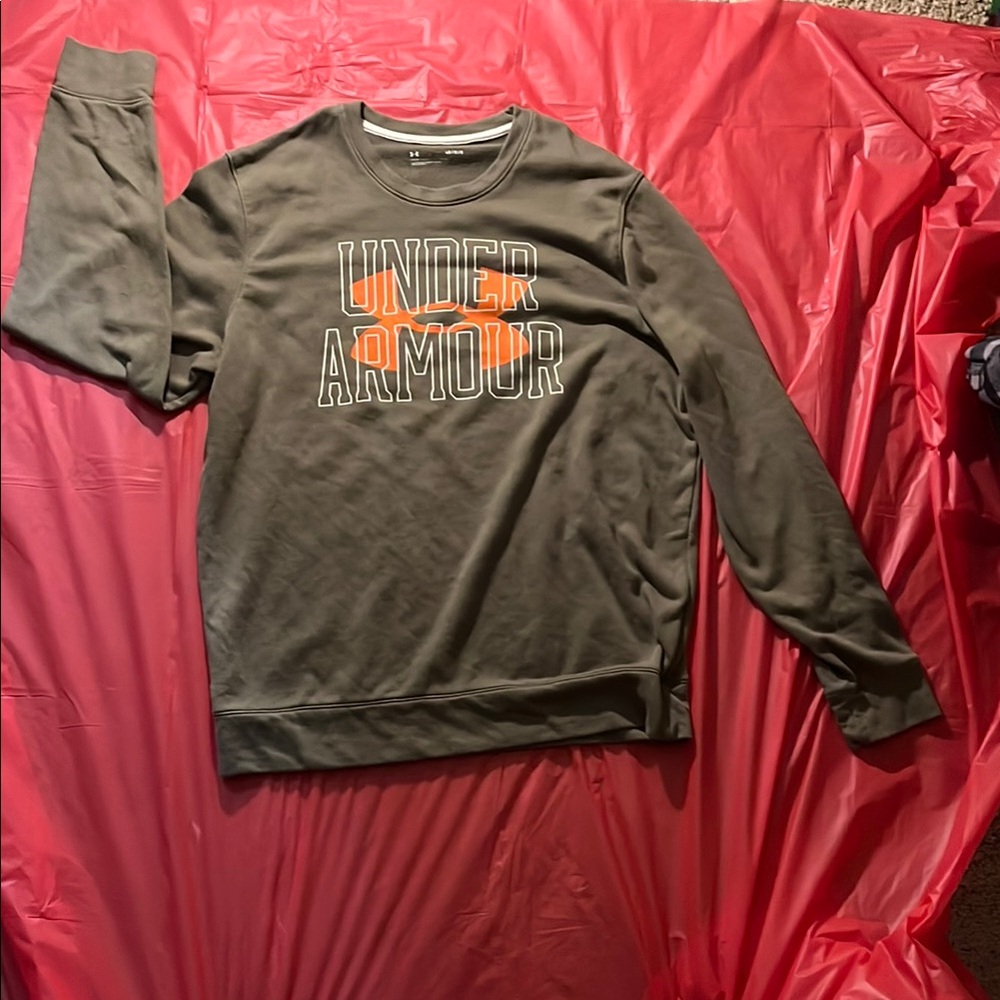 Under Armour Gray and Orange Crewneck Sweater